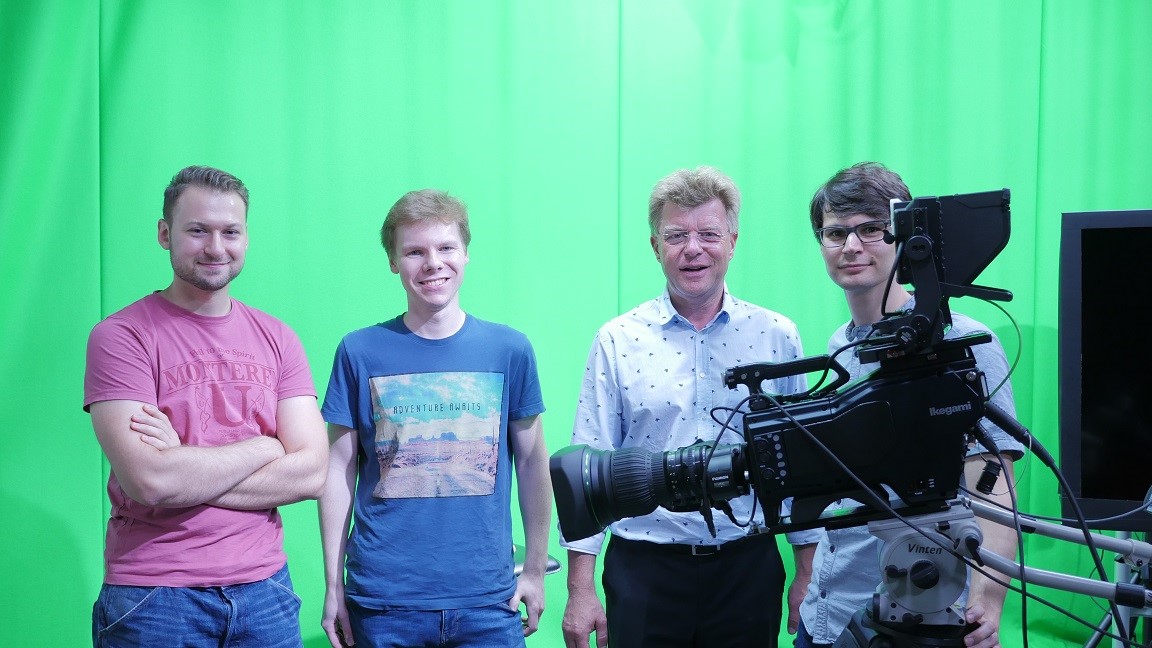 Accompanying image shows Mike Christmann, Professor of Media Technology at RheinMain University of Applied Sciences (mid-right) and EVI Project team colleagues with the Ikegami UHK-430 HDR camera.